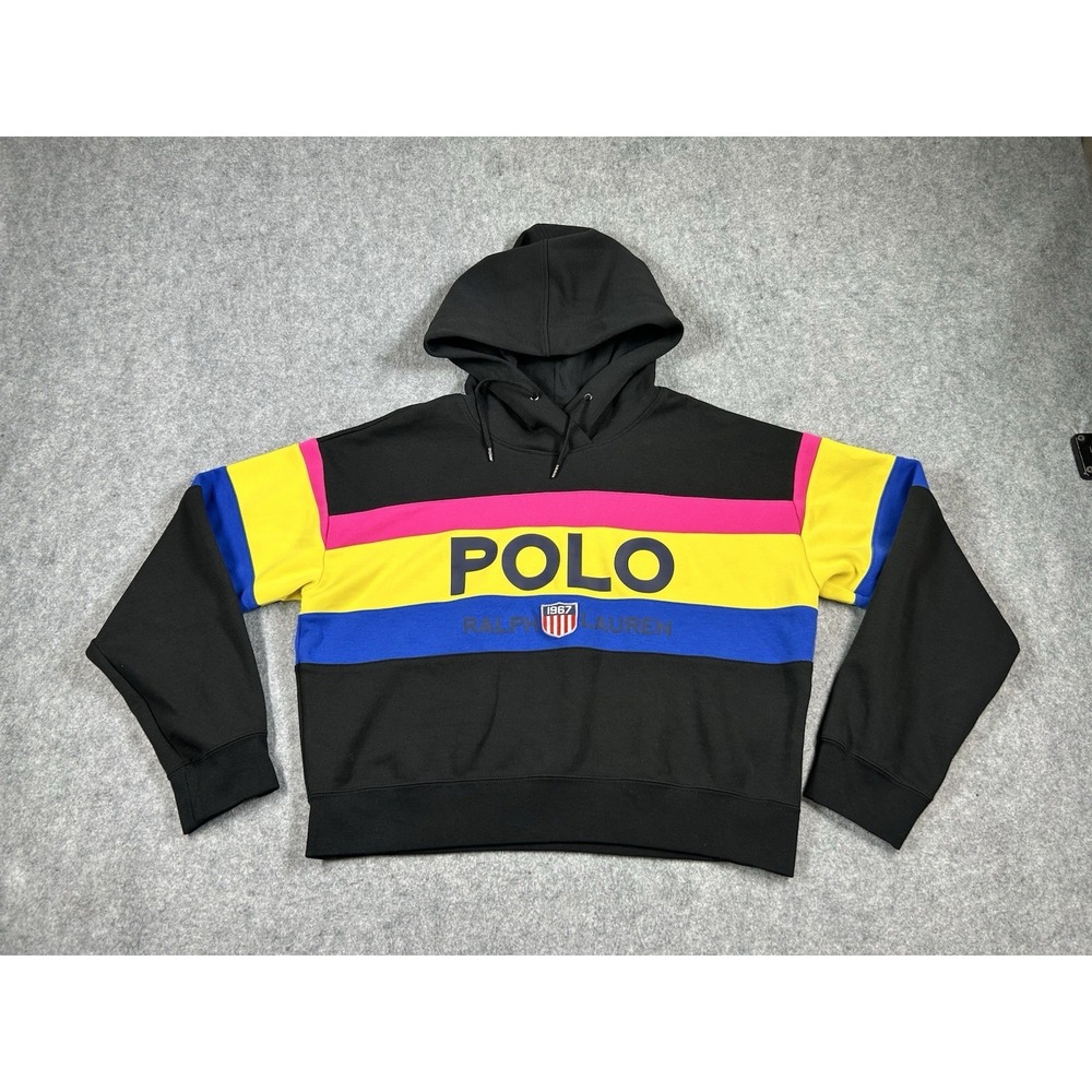 Polo Ralph Lauren Hoodie Womens XL Colorblock Pink Yellow Blue 1967 Shield